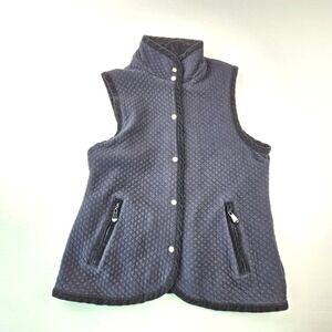 Rafaella Vintage 90s Y2K Quilted Vest Black Charcoal Corduroy Trim Snaps Medium